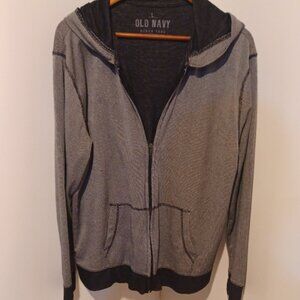 Old Navy Black/White Vertical thin Striped Zip Up Stretch Hoodie w/Pockets Large